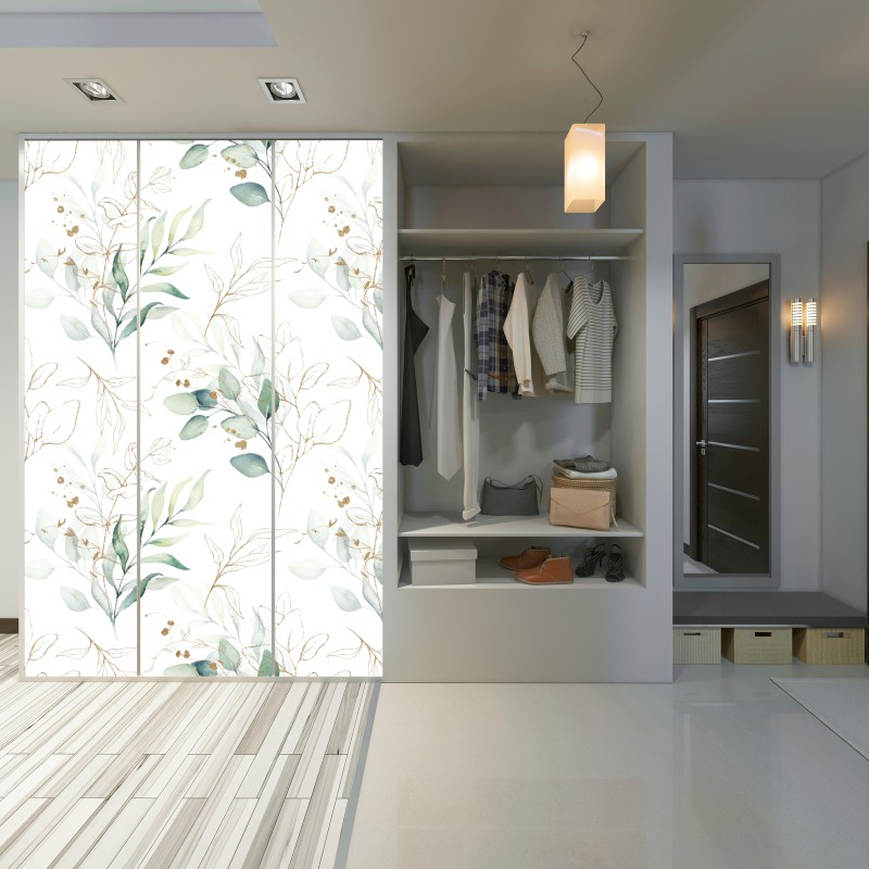 Naklejka na szafę miękki wzór eukaliptusa w akwareli – Wallissimo® Naklejka na szafę miękki wzór eukaliptusa w akwareli – Wallissimo®