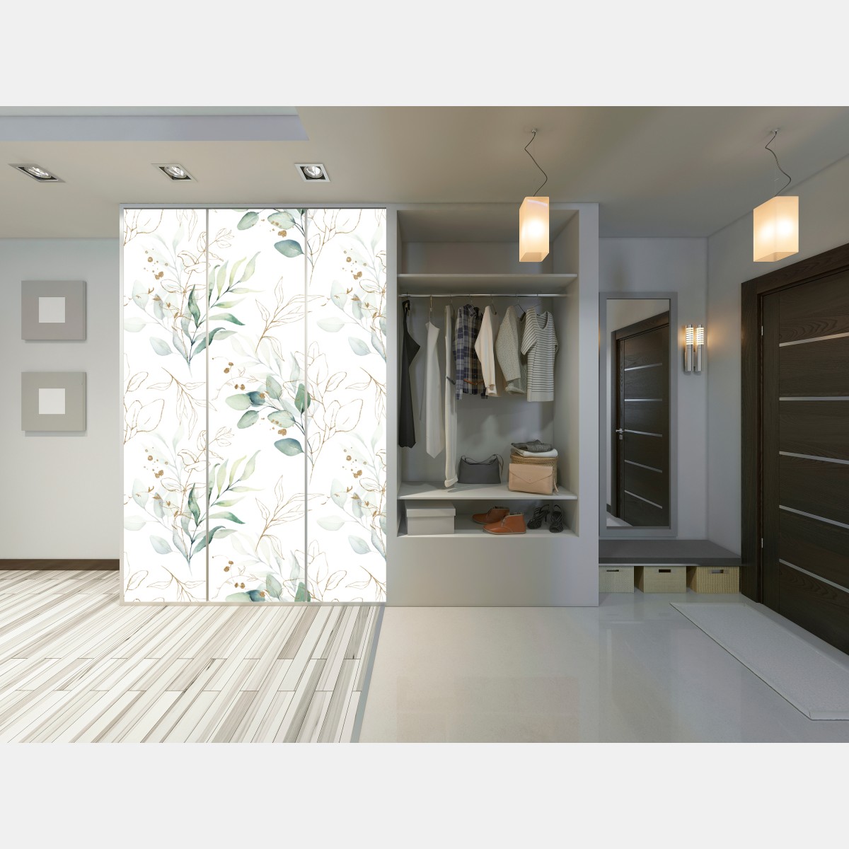 Naklejka na szafę miękki wzór eukaliptusa w akwareli – Wallissimo® Naklejka na szafę miękki wzór eukaliptusa w akwareli – Wallissimo®