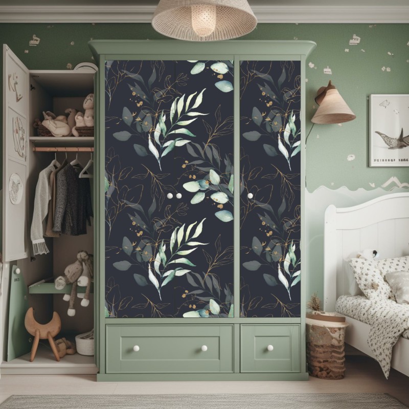 Naklejka na szafę tropikalna dżungla bujnych liści – Wallissimo®