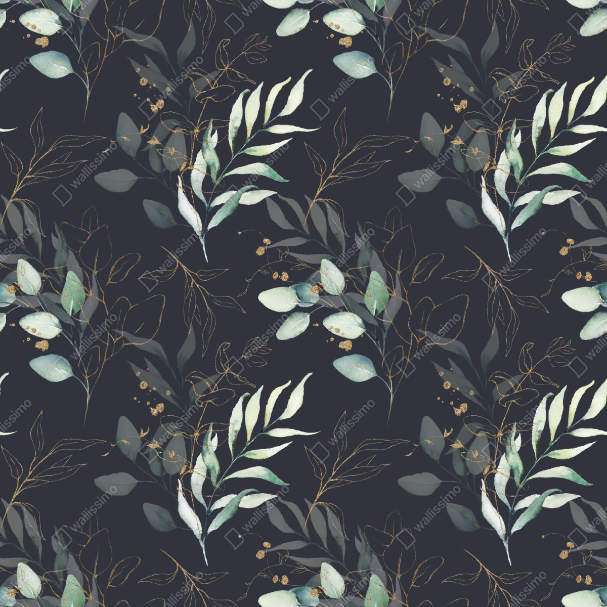Naklejka na szafę akwarelowe liście eukaliptusa na ciemnym tle – Wallissimo® Naklejka na szafę akwarelowe liście eukaliptusa na ciemnym tle – Wallissimo®