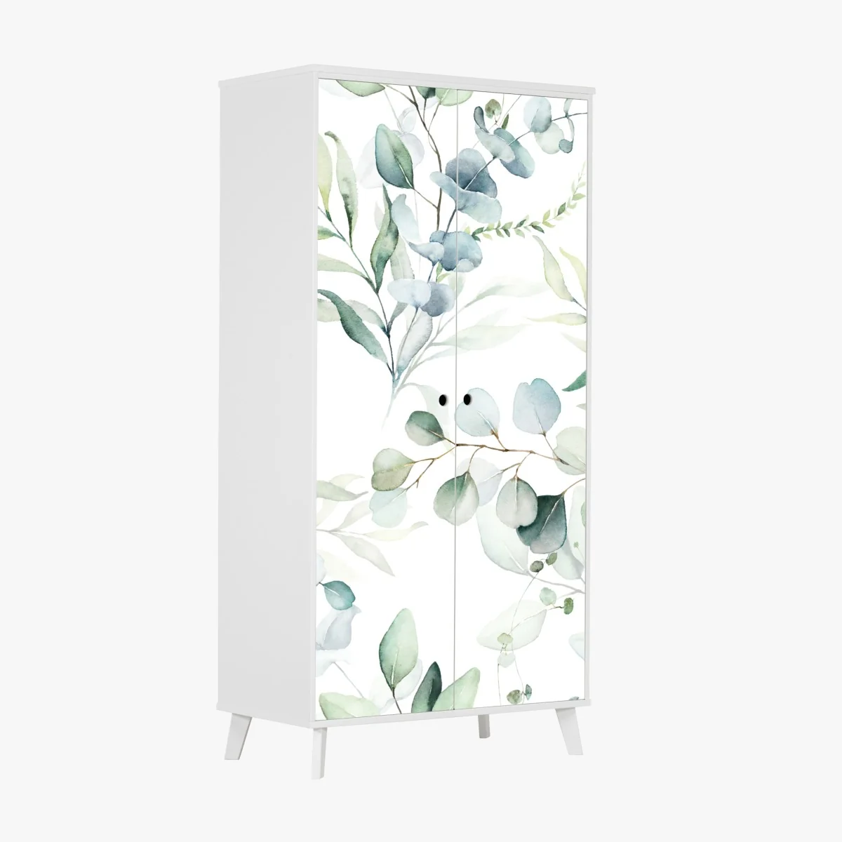 Naklejka na szafę akwarelowy wzór eukaliptusa i liści – Wallissimo® Naklejka na szafę akwarelowy wzór eukaliptusa i liści – Wallissimo®