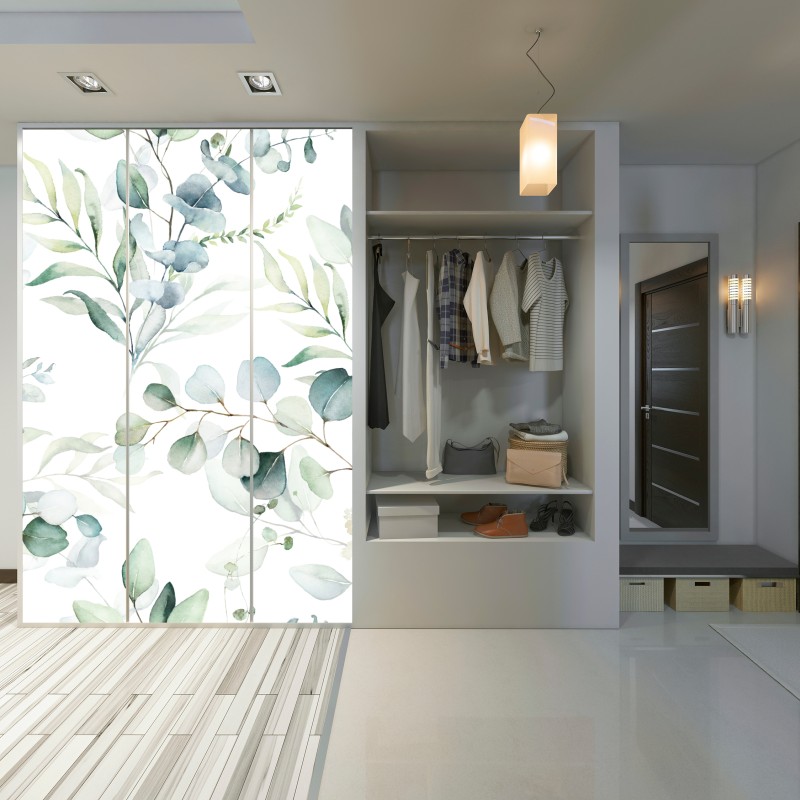 Naklejka na szafę akwarelowy wzór eukaliptusa i liści – Wallissimo® Naklejka na szafę akwarelowy wzór eukaliptusa i liści – Wallissimo®