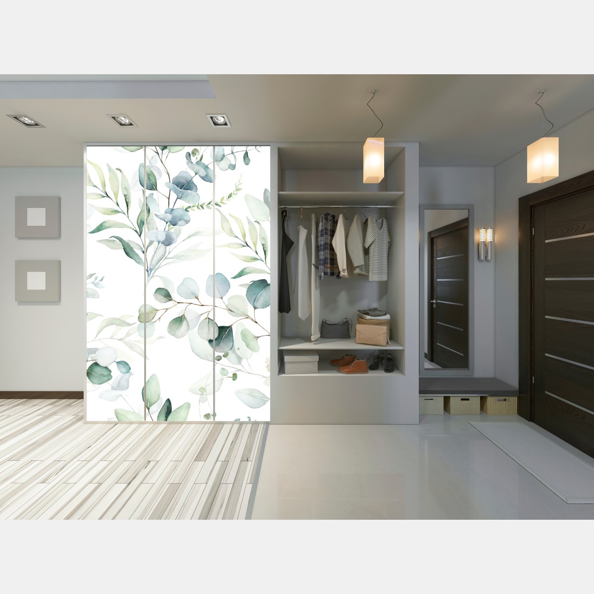 Naklejka na szafę akwarelowy wzór eukaliptusa i liści – Wallissimo® Naklejka na szafę akwarelowy wzór eukaliptusa i liści – Wallissimo®