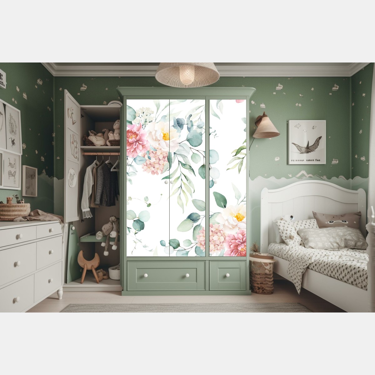 Naklejka na szafę delikatny akwarelowy bukiet kwiatów – Wallissimo® Naklejka na szafę delikatny akwarelowy bukiet kwiatów – Wallissimo®