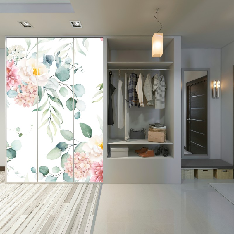 Naklejka na szafę delikatny akwarelowy bukiet kwiatów – Wallissimo® Naklejka na szafę delikatny akwarelowy bukiet kwiatów – Wallissimo®