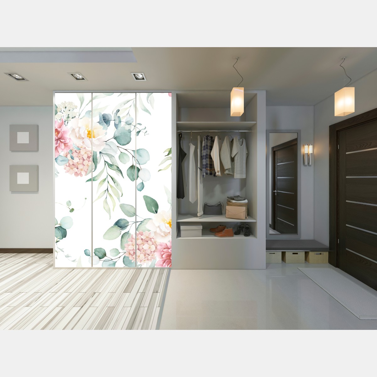 Naklejka na szafę delikatny akwarelowy bukiet kwiatów – Wallissimo® Naklejka na szafę delikatny akwarelowy bukiet kwiatów – Wallissimo®