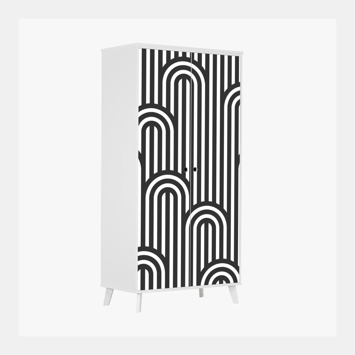 Naklejka na szafę czarno-biały geometryczny wzór w paski – Wallissimo® Naklejka na szafę czarno-biały geometryczny wzór w paski – Wallissimo®