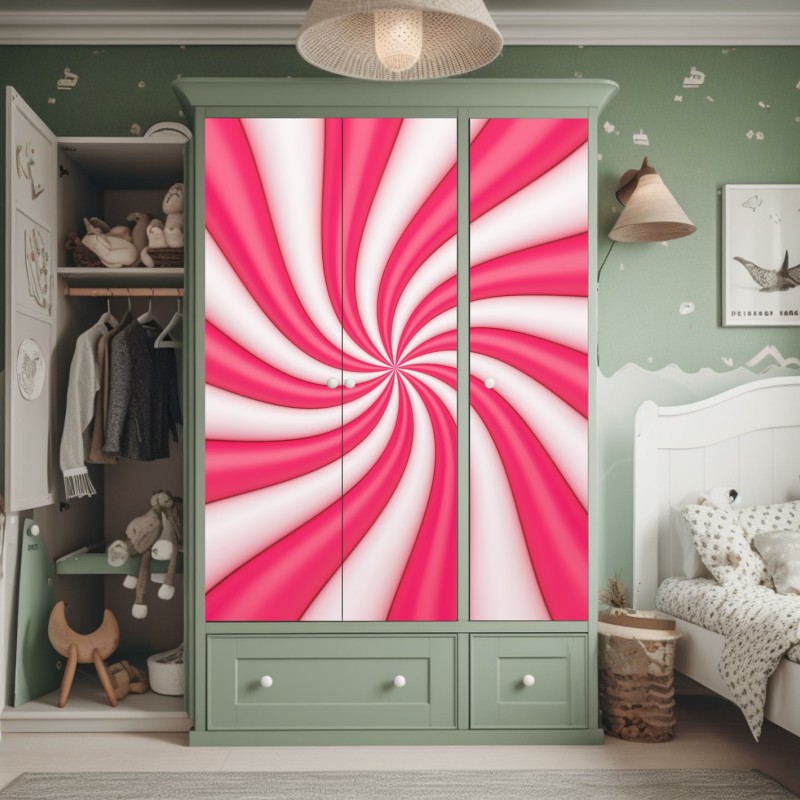 Naklejka na szafę różowa cukierkowa spirala – Wallissimo® Naklejka na szafę różowa cukierkowa spirala – Wallissimo®
