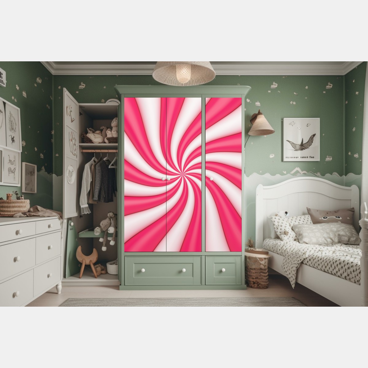Naklejka na szafę różowa cukierkowa spirala – Wallissimo® Naklejka na szafę różowa cukierkowa spirala – Wallissimo®