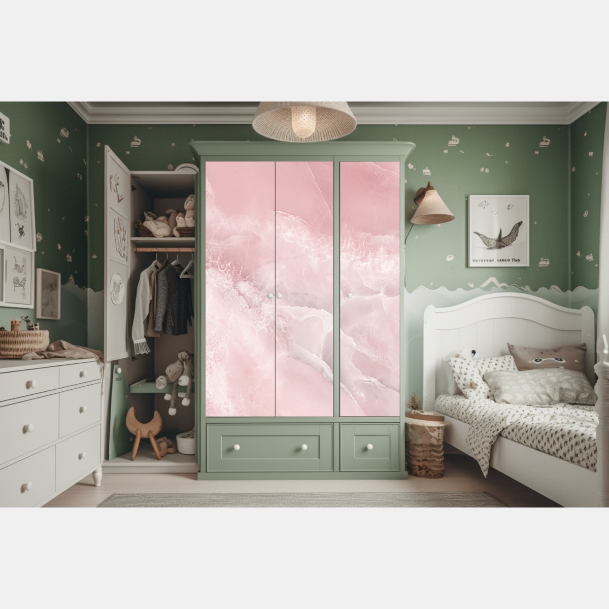 Naklejka na szafę delikatna różowa tekstura marmuru – Wallissimo® Naklejka na szafę delikatna różowa tekstura marmuru – Wallissimo®