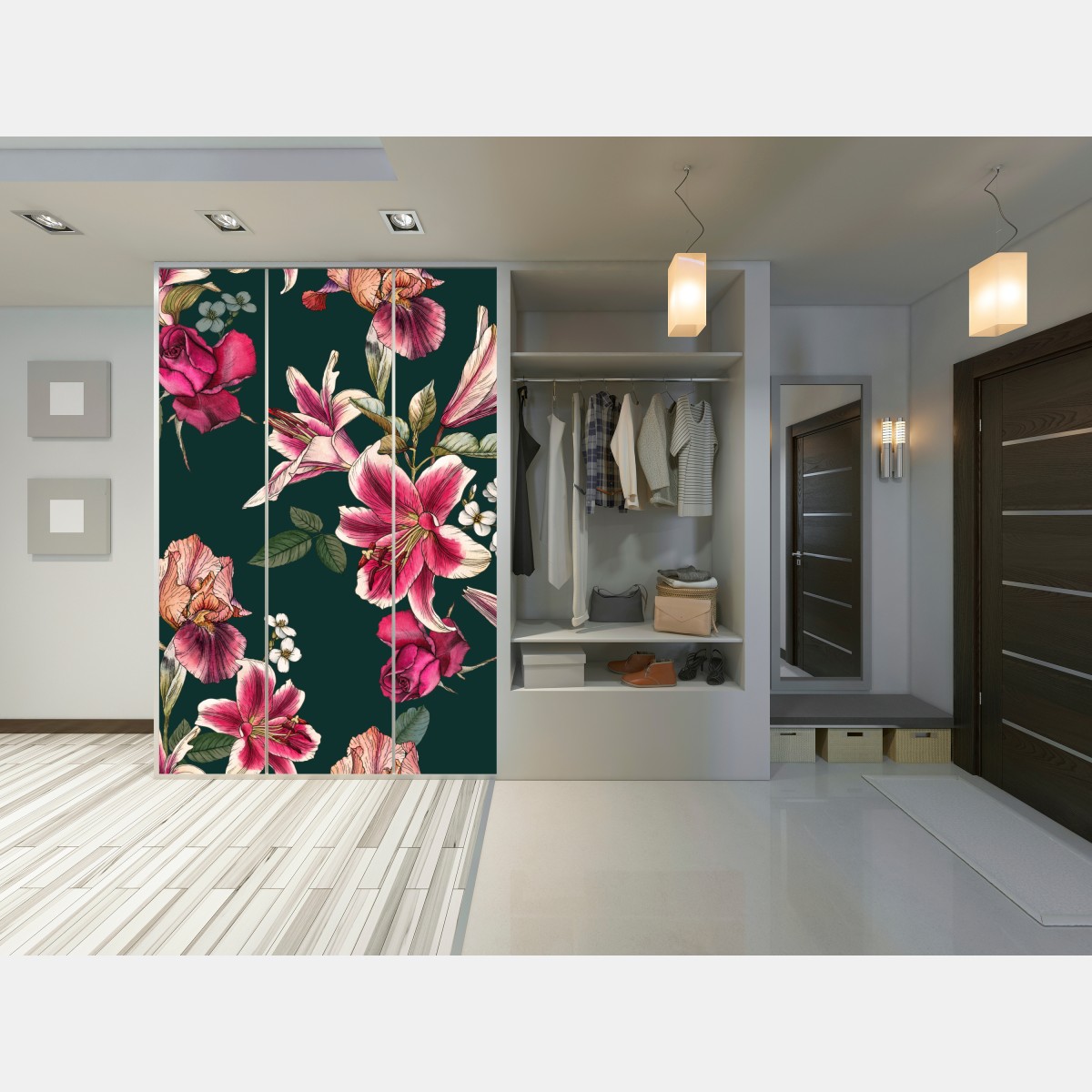 Naklejka na szafę vintage botaniczny wzór kwiatowy na głębokiej zieleni – Wallissimo® Naklejka na szafę vintage botaniczny wzór kwiatowy na głębokiej zieleni – Wallissimo®