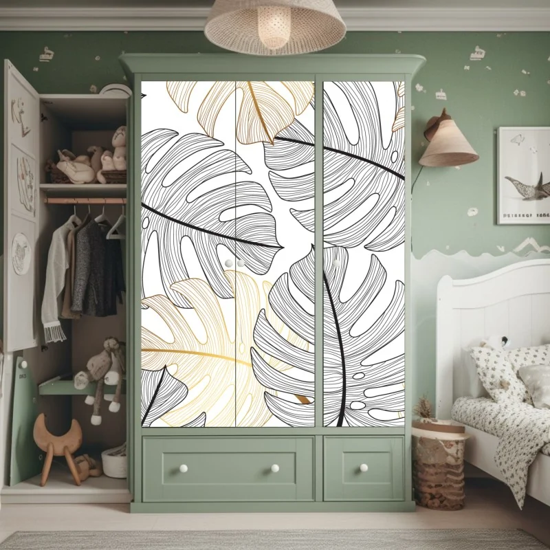 Naklejka na szafę żywy zachód słońca z palmami – Wallissimo®