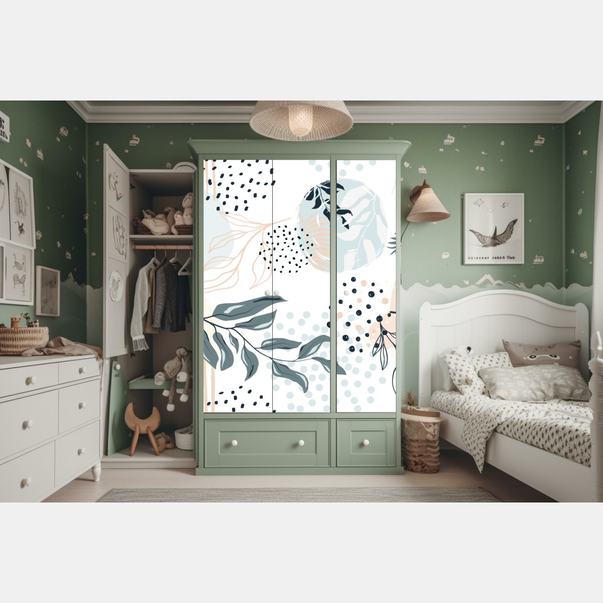 Naklejka na szafę pastelowy botaniczny wzór abstrakcyjny – Wallissimo® Naklejka na szafę pastelowy botaniczny wzór abstrakcyjny – Wallissimo®