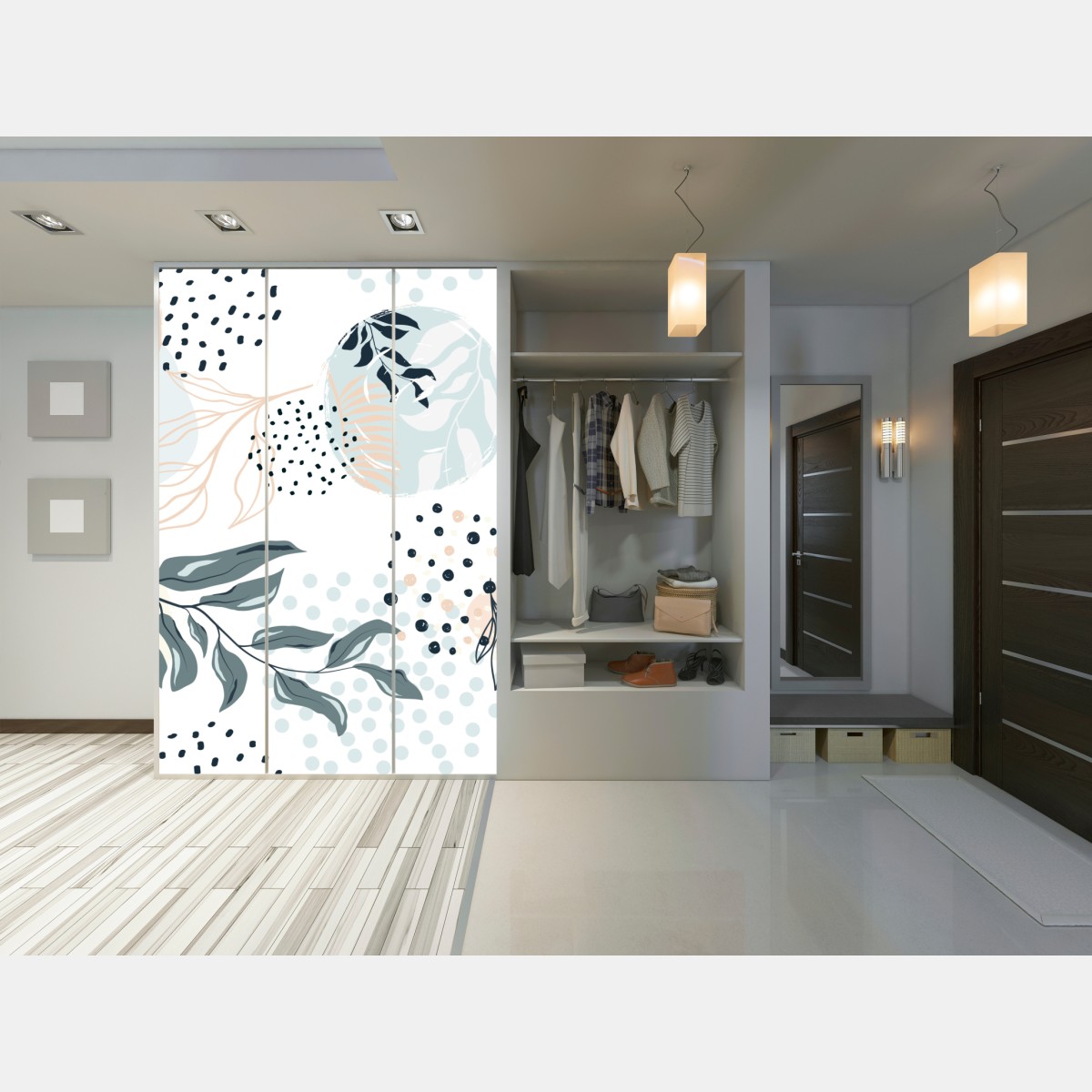 Naklejka na szafę pastelowy botaniczny wzór abstrakcyjny – Wallissimo® Naklejka na szafę pastelowy botaniczny wzór abstrakcyjny – Wallissimo®