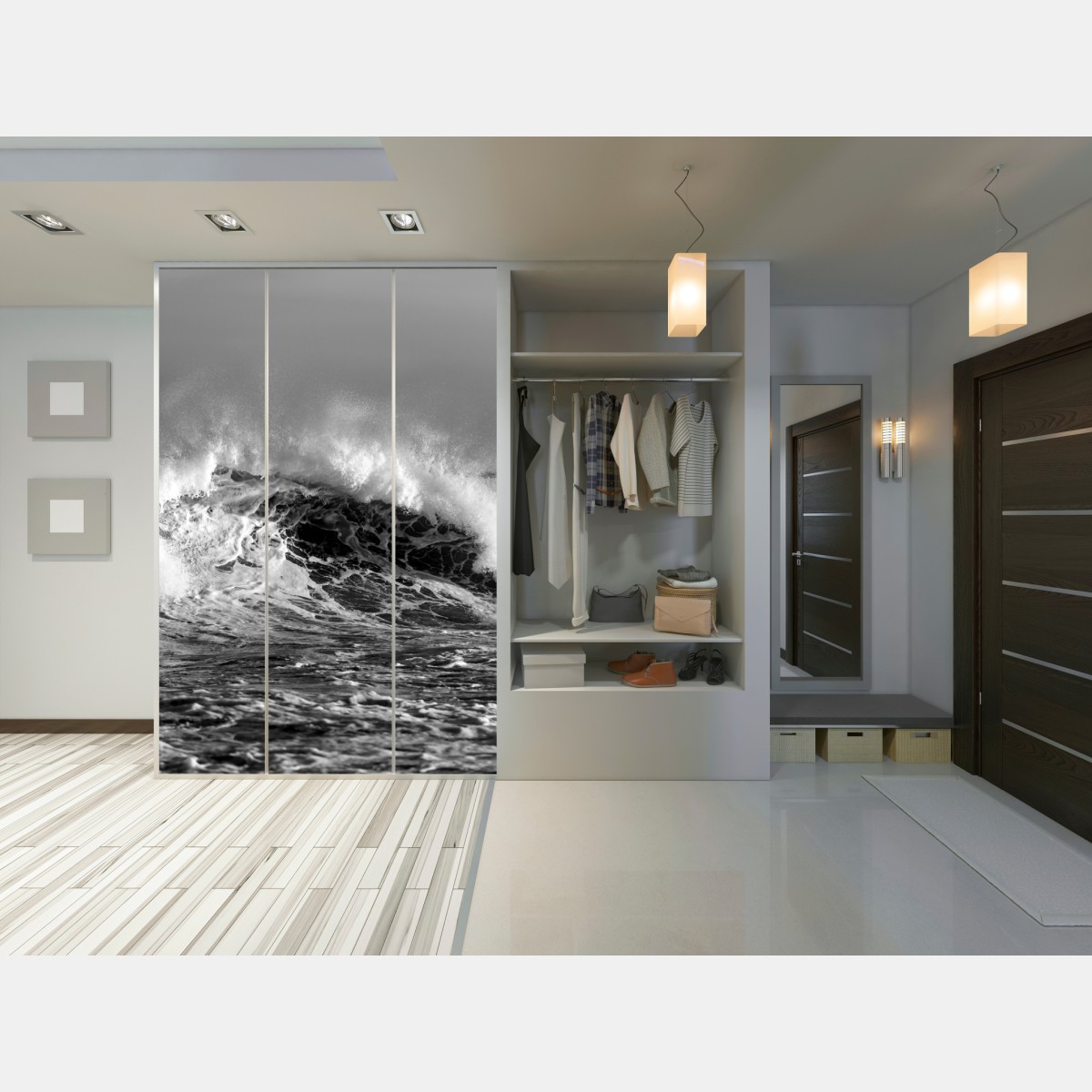 Naklejka na szafę dramatyczna czarno-biała fala oceanu – Wallissimo® Naklejka na szafę dramatyczna czarno-biała fala oceanu – Wallissimo®