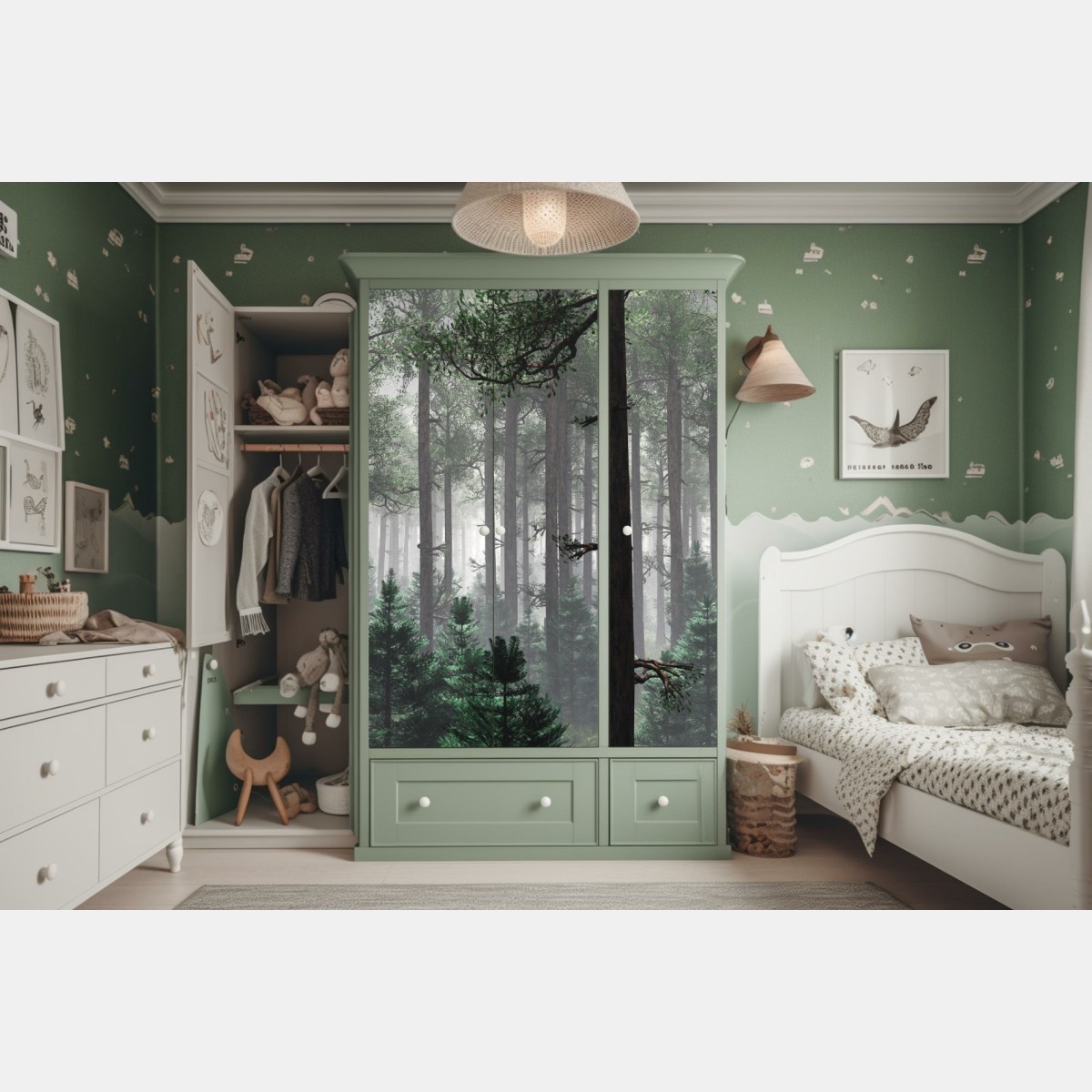 Naklejka na szafę mglisty iglasty las – Wallissimo® Naklejka na szafę mglisty iglasty las – Wallissimo®