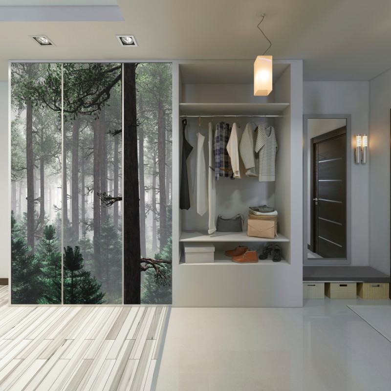 Naklejka na szafę mglisty iglasty las – Wallissimo® Naklejka na szafę mglisty iglasty las – Wallissimo®