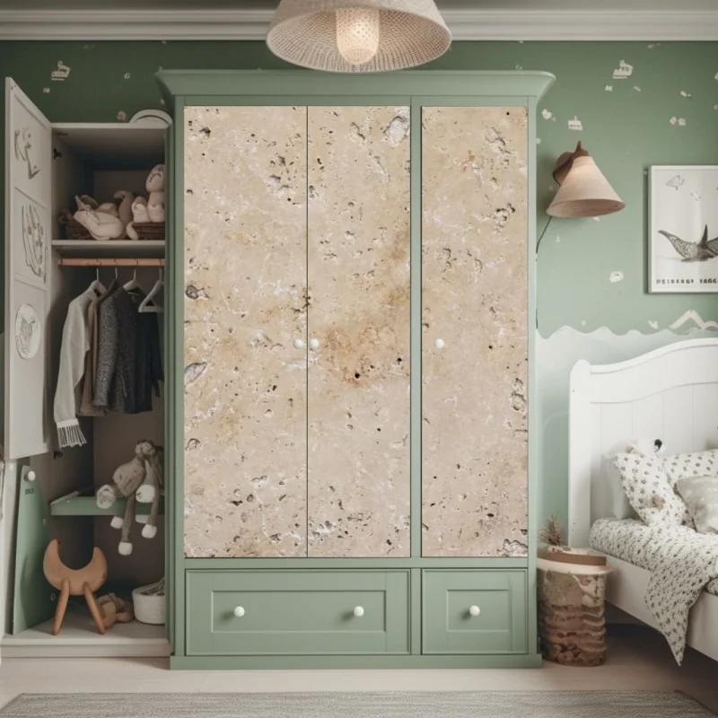 Naklejka na szafę beżowa tekstura kamienia travertynu – Wallissimo® Naklejka na szafę beżowa tekstura kamienia travertynu – Wallissimo®