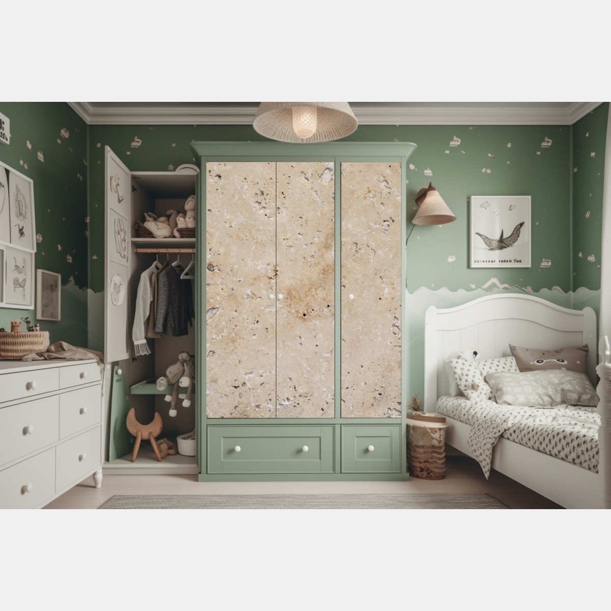 Naklejka na szafę beżowa tekstura kamienia travertynu – Wallissimo® Naklejka na szafę beżowa tekstura kamienia travertynu – Wallissimo®