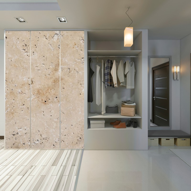 Naklejka na szafę beżowa tekstura kamienia travertynu – Wallissimo® Naklejka na szafę beżowa tekstura kamienia travertynu – Wallissimo®