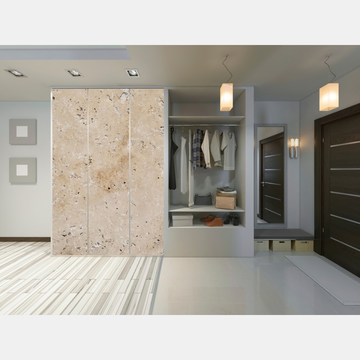 Naklejka na szafę beżowa tekstura kamienia travertynu – Wallissimo® Naklejka na szafę beżowa tekstura kamienia travertynu – Wallissimo®