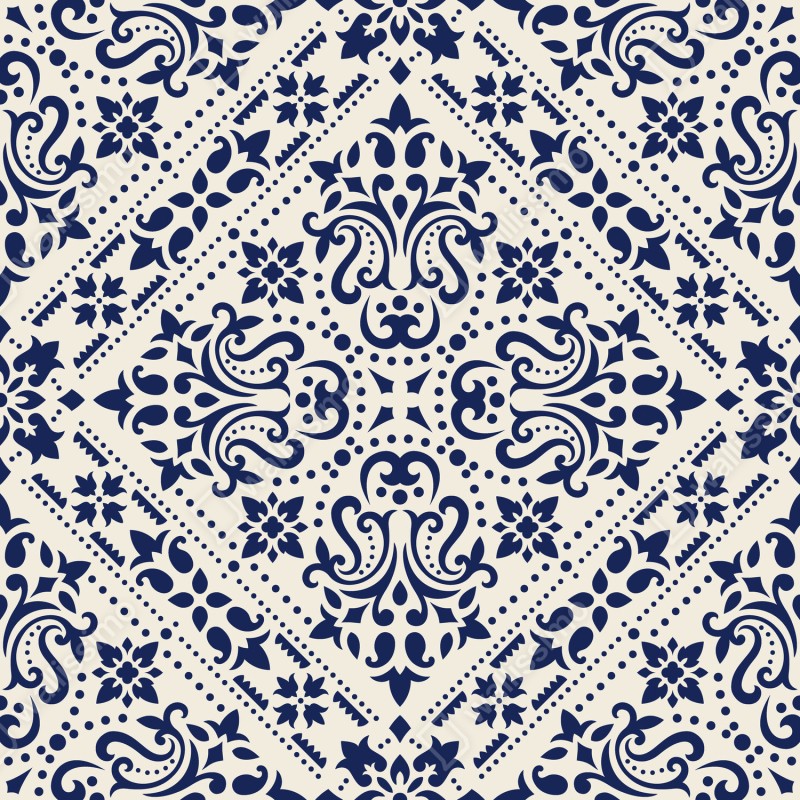 Naklejka na szafę granatowy wzór damaskowy na płytkach – Wallissimo® Naklejka na szafę granatowy wzór damaskowy na płytkach – Wallissimo®