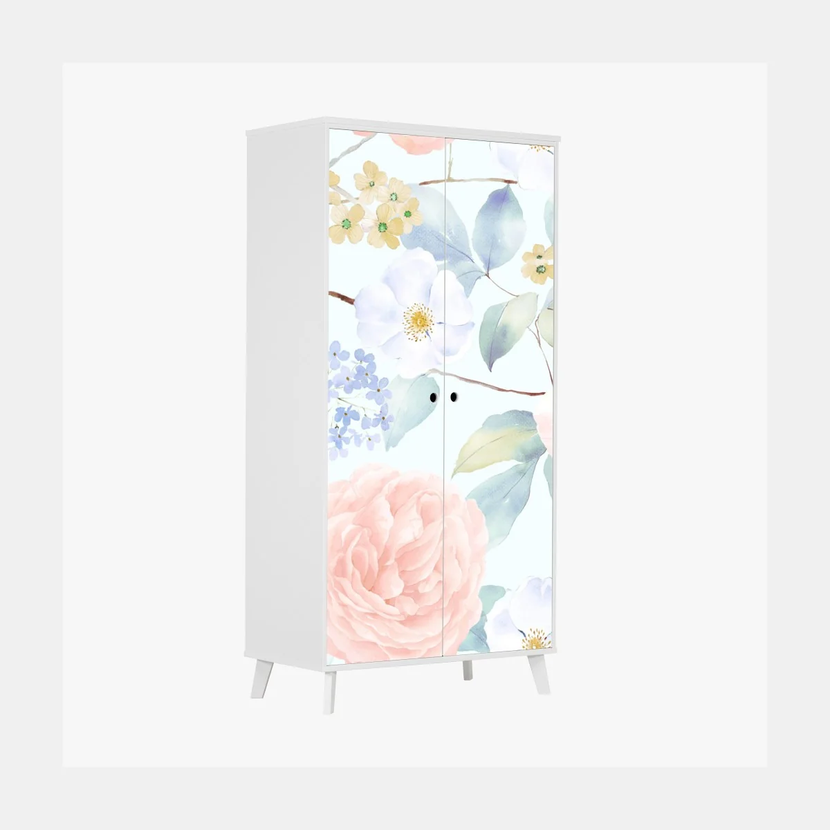 Naklejka na szafę delikatne pastelowe kwiaty w akwareli – Wallissimo® Naklejka na szafę delikatne pastelowe kwiaty w akwareli – Wallissimo®