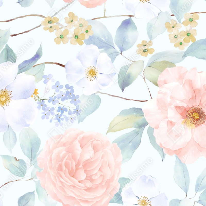 Naklejka na szafę delikatne pastelowe kwiaty w akwareli – Wallissimo® Naklejka na szafę delikatne pastelowe kwiaty w akwareli – Wallissimo®