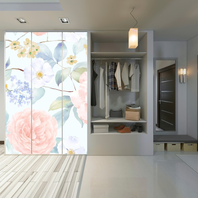 Naklejka na szafę delikatne pastelowe kwiaty w akwareli – Wallissimo® Naklejka na szafę delikatne pastelowe kwiaty w akwareli – Wallissimo®