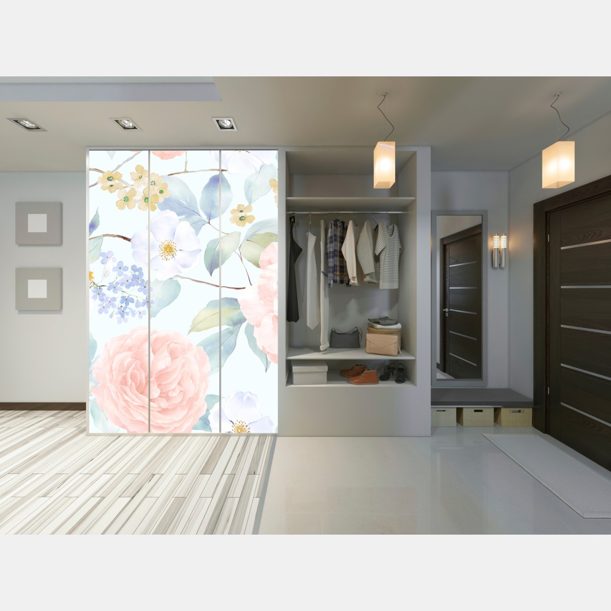 Naklejka na szafę delikatne pastelowe kwiaty w akwareli – Wallissimo® Naklejka na szafę delikatne pastelowe kwiaty w akwareli – Wallissimo®