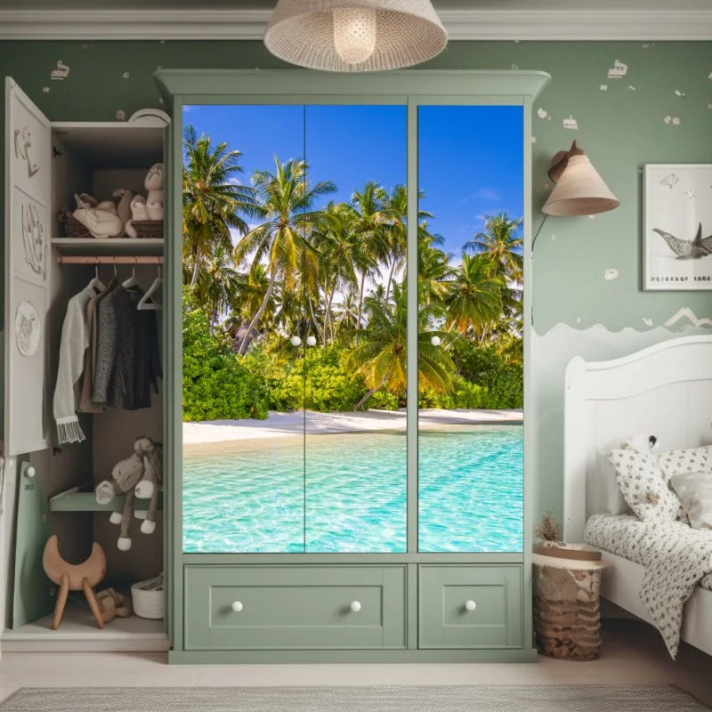 Naklejka na szafę tropikalna plaża z palmami – Wallissimo® Naklejka na szafę tropikalna plaża z palmami – Wallissimo®