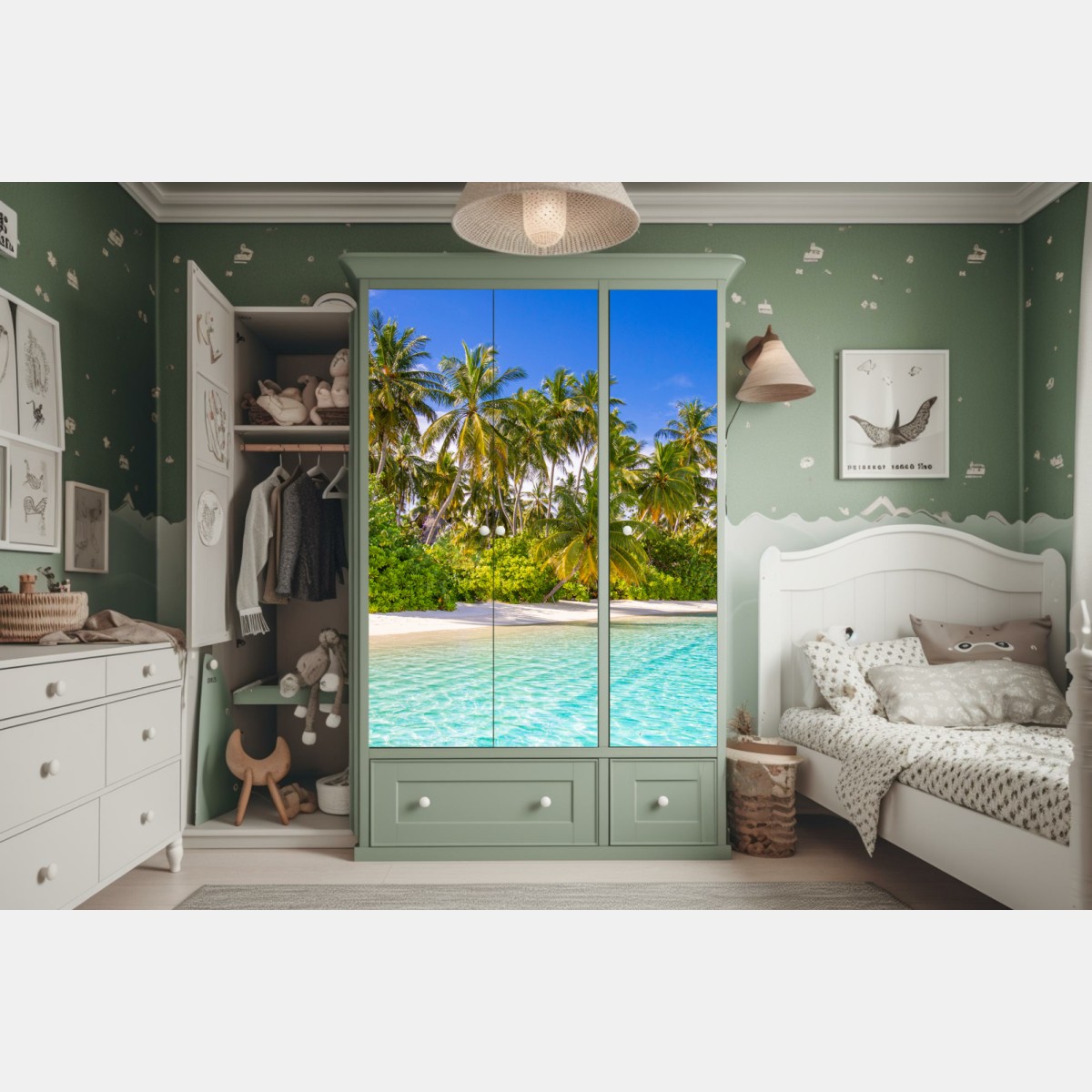 Naklejka na szafę tropikalna plaża z palmami – Wallissimo® Naklejka na szafę tropikalna plaża z palmami – Wallissimo®