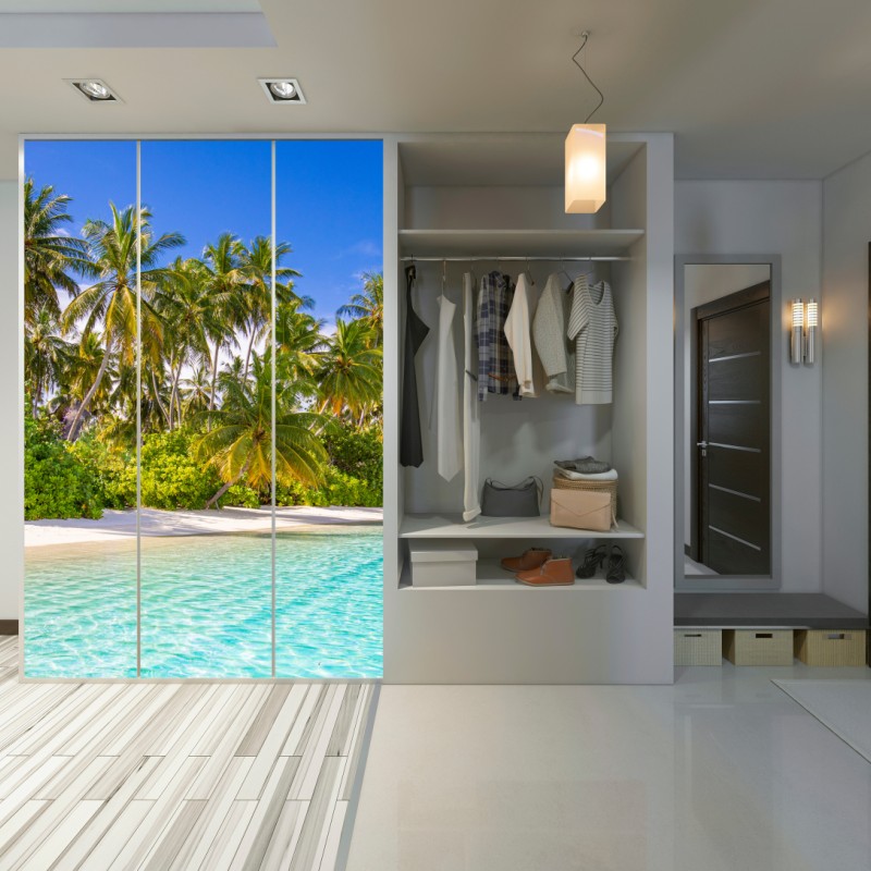 Naklejka na szafę tropikalna plaża z palmami – Wallissimo® Naklejka na szafę tropikalna plaża z palmami – Wallissimo®