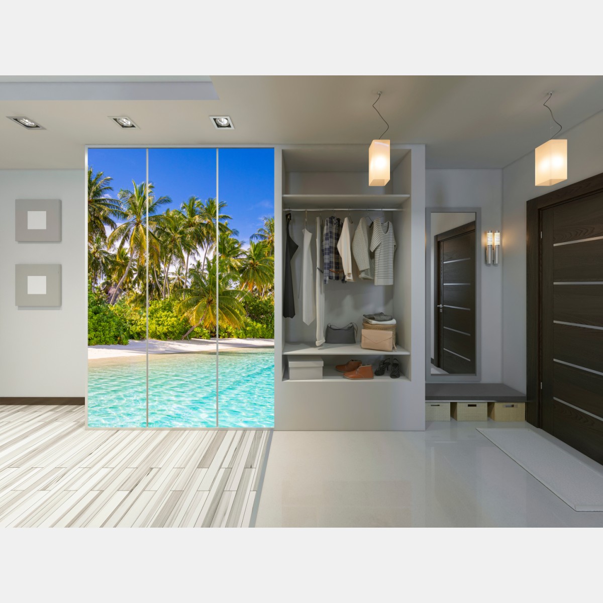 Naklejka na szafę tropikalna plaża z palmami – Wallissimo® Naklejka na szafę tropikalna plaża z palmami – Wallissimo®