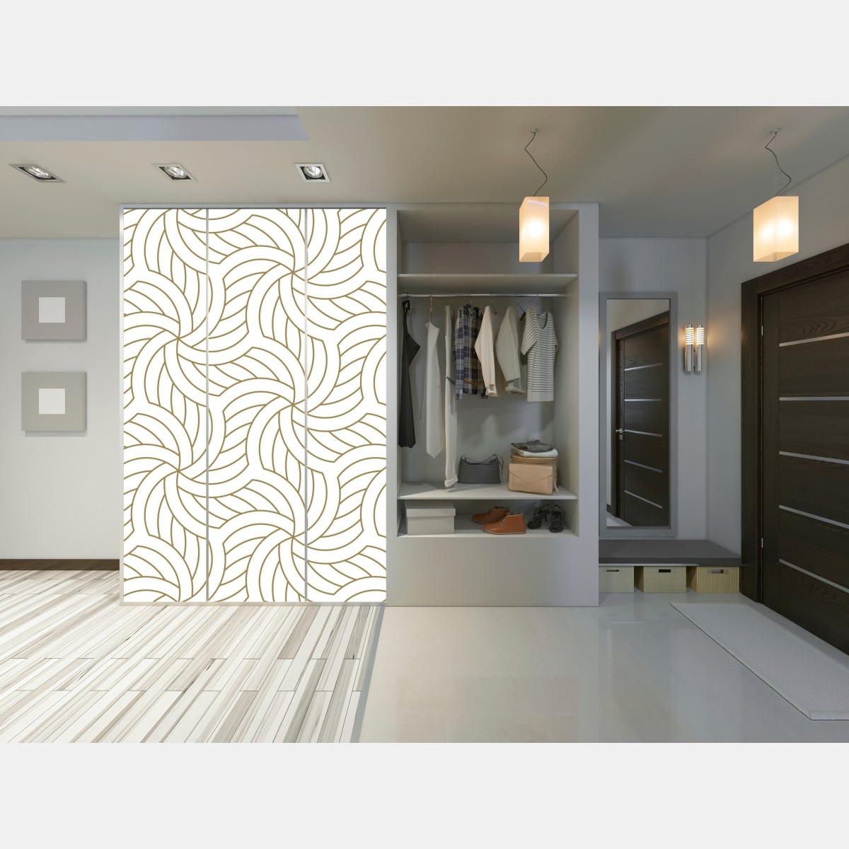 Naklejka na szafę złoty geometryczny wzór spiralny – Wallissimo® Naklejka na szafę złoty geometryczny wzór spiralny – Wallissimo®