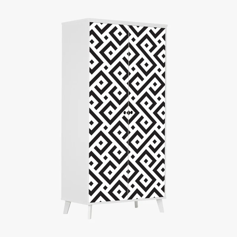 Naklejka na szafę ponadczasowy czarno-biały geometryczny wzór