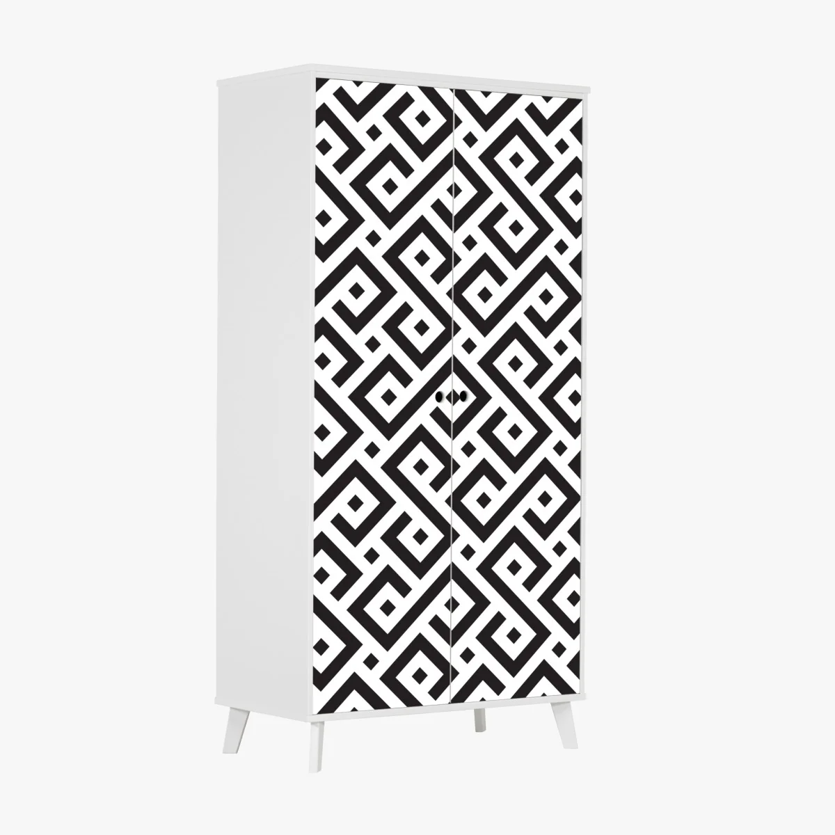 Naklejka na szafę ponadczasowy czarno-biały geometryczny wzór – Wallissimo® Naklejka na szafę ponadczasowy czarno-biały geometryczny wzór – Wallissimo®