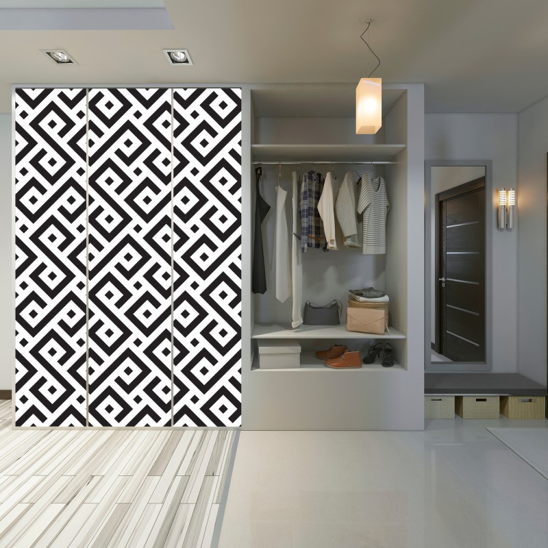 Naklejka na szafę ponadczasowy czarno-biały geometryczny wzór – Wallissimo® Naklejka na szafę ponadczasowy czarno-biały geometryczny wzór – Wallissimo®