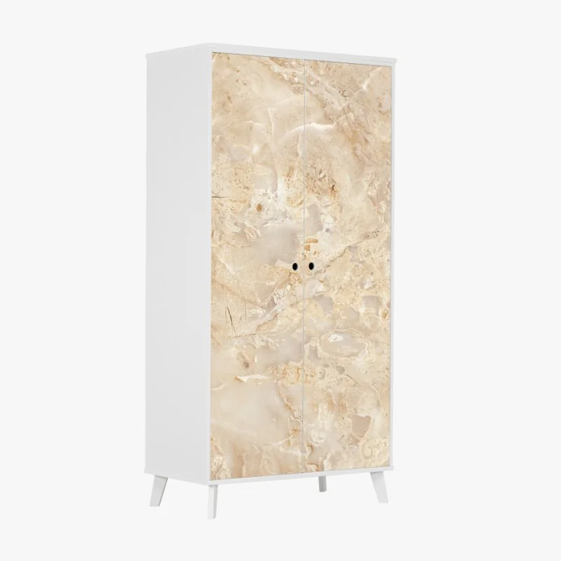 Naklejka na szafę beżowa tekstura marmuru z naturalnymi żyłami