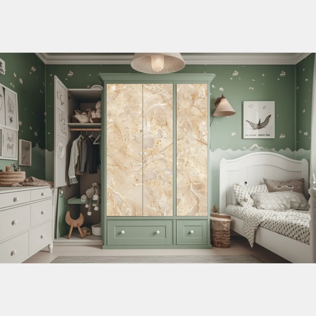 Naklejka na szafę beżowa tekstura marmuru z naturalnymi żyłami – Wallissimo® Naklejka na szafę beżowa tekstura marmuru z naturalnymi żyłami – Wallissimo®