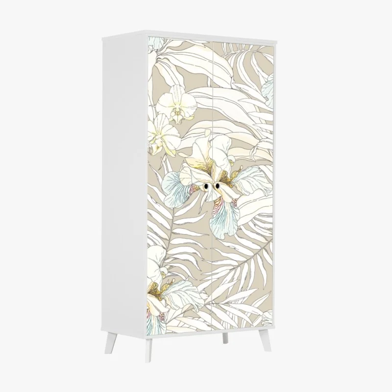 Naklejka na szafę tropikalny wzór z kakadu i kwiatami