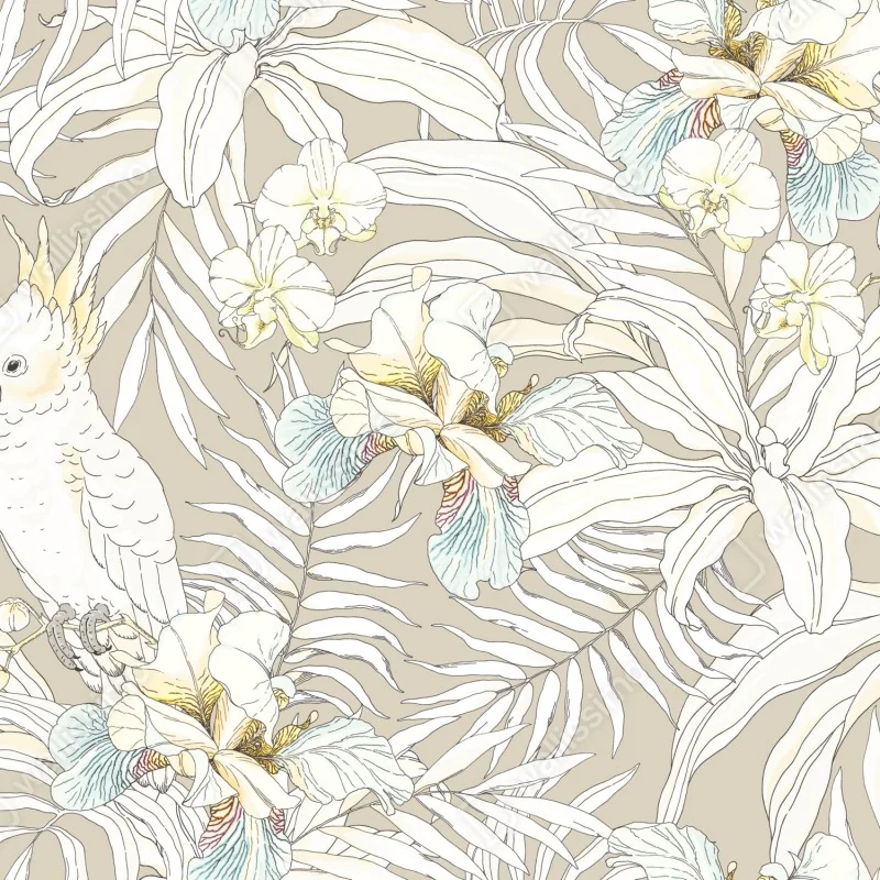 Naklejka na szafę tropikalny wzór z kakadu i kwiatami – Wallissimo® Naklejka na szafę tropikalny wzór z kakadu i kwiatami – Wallissimo®