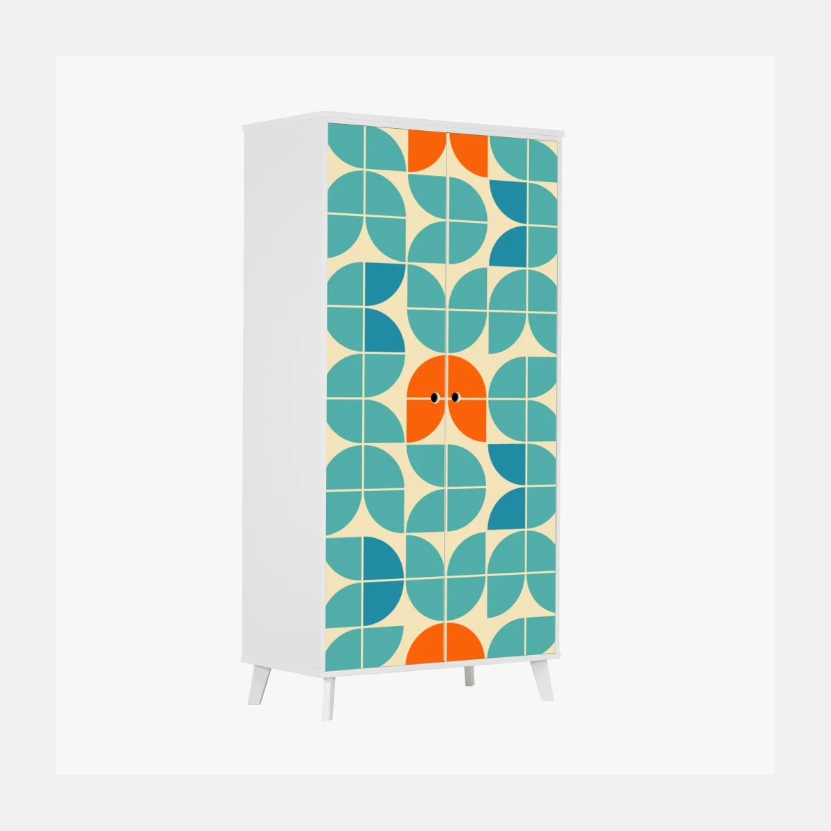 Naklejka na szafę retro geometryczny wzór kafelkowy w turkusie i pomarańczy – Wallissimo® Naklejka na szafę retro geometryczny wzór kafelkowy w turkusie i pomarańczy – Wallissimo®