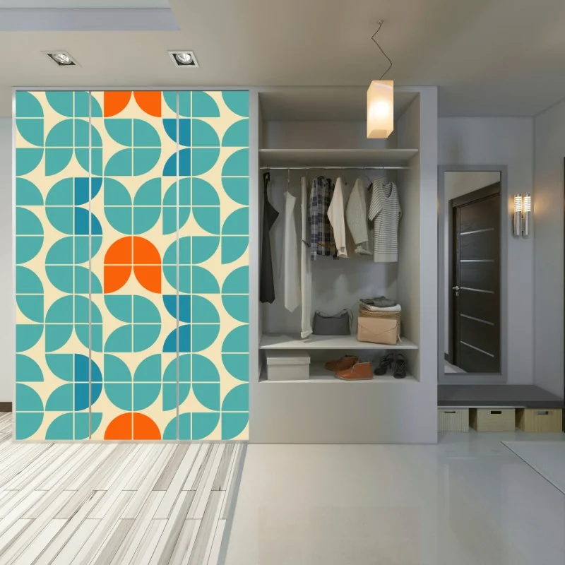 Naklejka na szafę retro geometryczny wzór kafelkowy w turkusie i pomarańczy – Wallissimo® Naklejka na szafę retro geometryczny wzór kafelkowy w turkusie i pomarańczy – Wallissimo®