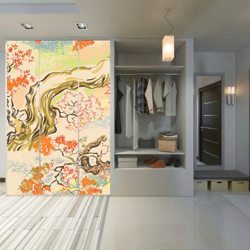 Naklejka na szafę orientalny wzór z drzewami i liśćmi – Wallissimo® Naklejka na szafę orientalny wzór z drzewami i liśćmi – Wallissimo®