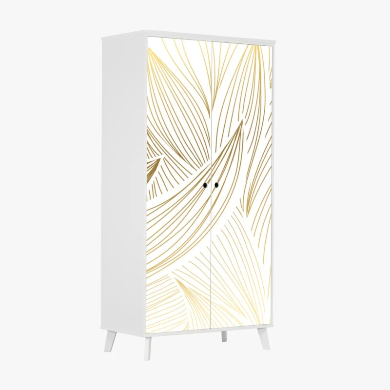 Naklejka na szafę złote liście w liniowej grafice