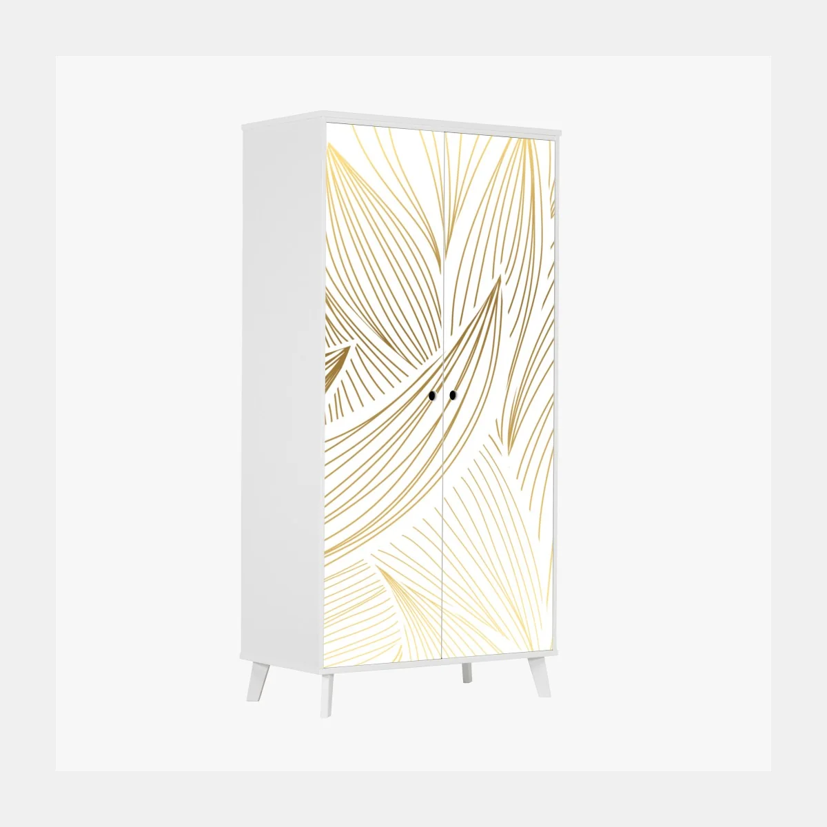 Naklejka na szafę złote liście w liniowej grafice – Wallissimo® Naklejka na szafę złote liście w liniowej grafice – Wallissimo®