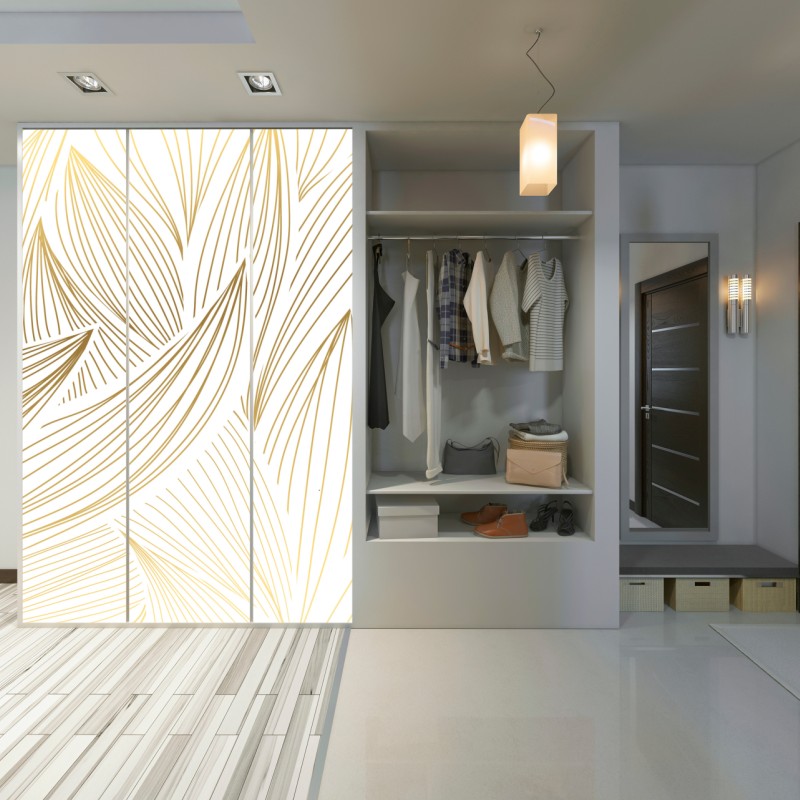 Naklejka na szafę złote liście w liniowej grafice – Wallissimo® Naklejka na szafę złote liście w liniowej grafice – Wallissimo®