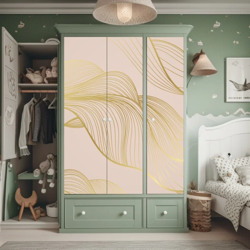 Naklejka na szafę botaniczny wzór liści w turkusie i koralu – Wallissimo®