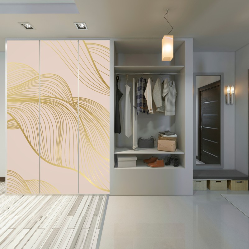 Naklejka na szafę abstrakcyjny wzór złotych fal – Wallissimo® Naklejka na szafę abstrakcyjny wzór złotych fal – Wallissimo®